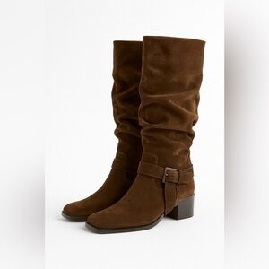 La canadienne brown suede slouchy heeled boots